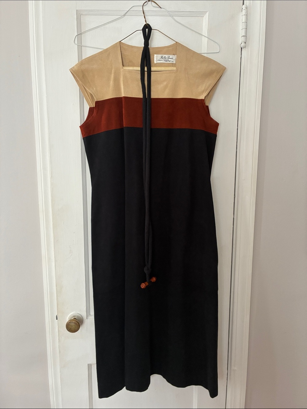 Women’s Colorblock Midi Dress in Beige, Rust & Black
